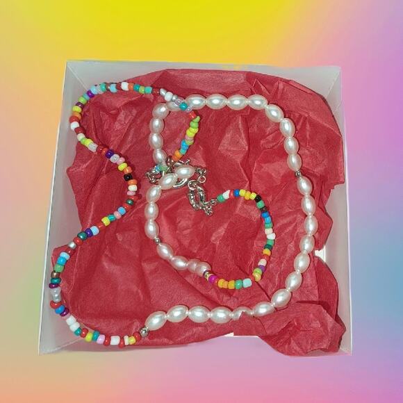 Bohemian Colorful Beaded Beach Necklace & Bracelet Set With Silver Clasp - Picture 6 of 8